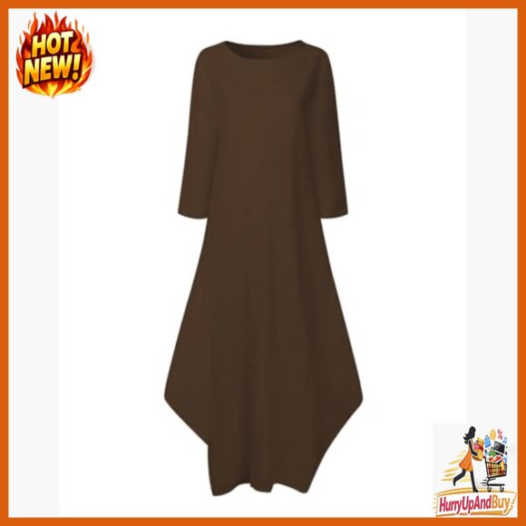 Oversized Linen Cotton Kaftan Dress Boho Casual Maxi with Pockets - Picture 2 of 6